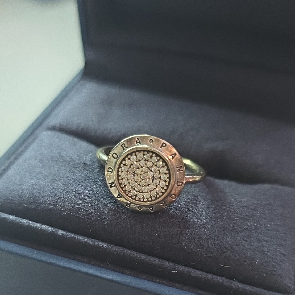 Pandora Gold Ring with Silver Pave Disc